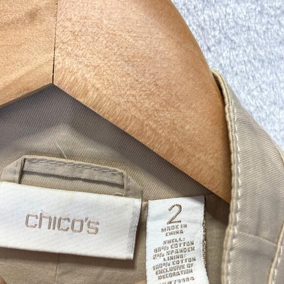 Chico's Size 2 (Large 12) Textured Open Front Jacket Tan Beige Cuffed 3/4 Sleeve - Picture 3 of 16
